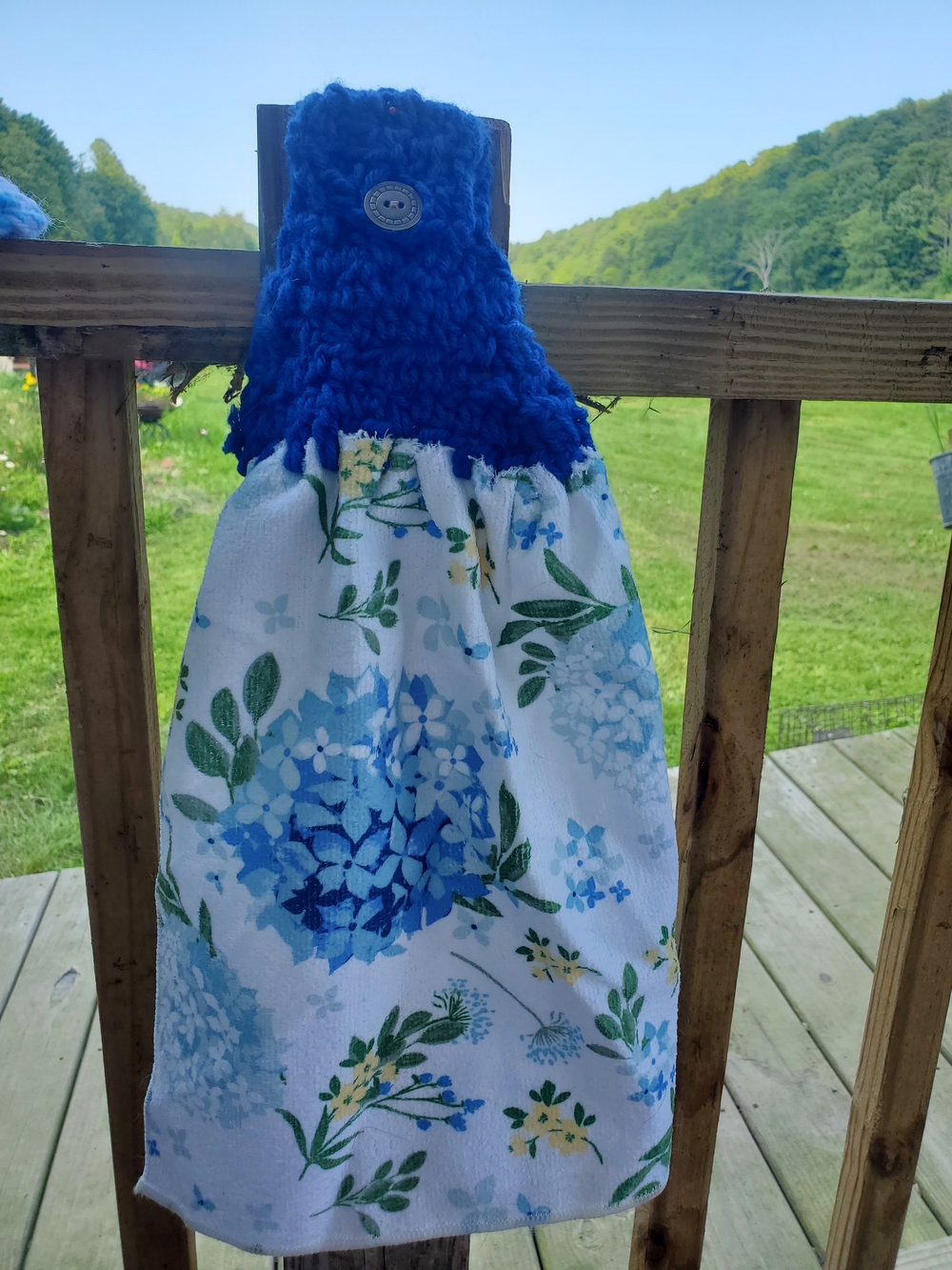 Blue Floral Crochet Top Hanging KitchenTowel & Matching Scrubbie